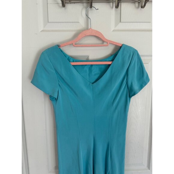 Vintage Jones of New York Dress Blue Sheath 100% Silk Knee Length Slip Lined 10 - Picture 3 of 9